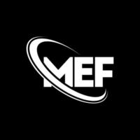 mef logotyp. mef brev. mef brev logotyp design. initialer mef logotyp länkad med cirkel och versaler monogram logotyp. mef typografi för teknik, företag och fastighetsmärke. vektor