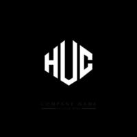 huc letter logotyp design med polygon form. huc polygon och kubform logotypdesign. huc hexagon vektor logotyp mall vita och svarta färger. huc monogram, affärs- och fastighetslogotyp.