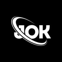 Jok-Logo. Witz Brief. Jok-Brief-Logo-Design. Initialen-Jok-Logo, verbunden mit Kreis und Monogramm-Logo in Großbuchstaben. Jok-Typografie für Technologie-, Geschäfts- und Immobilienmarken. vektor