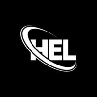 Hel-Logo. he Brief. hel-Brief-Logo-Design. Initialen-Hel-Logo, verbunden mit Kreis und Monogramm-Logo in Großbuchstaben. hel typografie für technologie-, geschäfts- und immobilienmarke. vektor