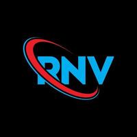 rnv-Logo. rnv brief. rnv-Buchstaben-Logo-Design. Initialen rnv-Logo verbunden mit Kreis und Monogramm-Logo in Großbuchstaben. rnv-typografie für technologie-, geschäfts- und immobilienmarke. vektor