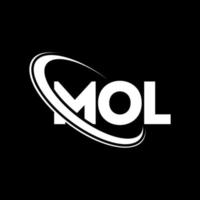 Mol-Logo. Mol-Buchstabe. Logo-Design mit Mol-Buchstaben. Initialen Mol-Logo verbunden mit Kreis und Monogramm-Logo in Großbuchstaben. mol Typografie für Technologie-, Business- und Immobilienmarke. vektor