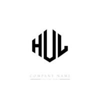 Hul-Buchstaben-Logo-Design mit Polygonform. Hul-Polygon- und Würfelform-Logo-Design. hul Sechseck-Vektor-Logo-Vorlage in weißen und schwarzen Farben. hul-monogramm, geschäfts- und immobilienlogo. vektor