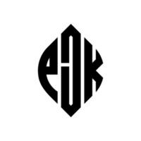 pjk cirkelbokstavslogotypdesign med cirkel och ellipsform. pjk ellipsbokstäver med typografisk stil. de tre initialerna bildar en cirkellogotyp. pjk cirkel emblem abstrakt monogram bokstav märke vektor. vektor