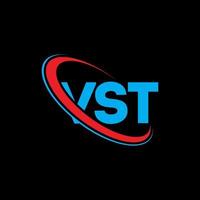 vst-Logo. vs Brief. vst-Buchstaben-Logo-Design. Initialen-VST-Logo, verbunden mit Kreis und Monogramm-Logo in Großbuchstaben. vst typografie für technologie-, geschäfts- und immobilienmarke. vektor