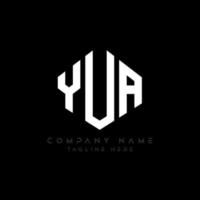 yua letter logotyp design med polygon form. yua polygon och kubform logotypdesign. yua hexagon vektor logotyp mall vita och svarta färger. yua monogram, affärs- och fastighetslogotyp.