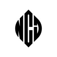 ncj-Kreisbuchstaben-Logo-Design mit Kreis- und Ellipsenform. ncj Ellipsenbuchstaben mit typografischem Stil. Die drei Initialen bilden ein Kreislogo. NCJ-Kreisemblem abstrakter Monogramm-Buchstabenmarkierungsvektor. vektor