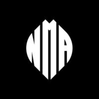 nma-Kreisbuchstabe-Logo-Design mit Kreis- und Ellipsenform. nma Ellipsenbuchstaben mit typografischem Stil. Die drei Initialen bilden ein Kreislogo. nma-Kreis-Emblem abstrakter Monogramm-Buchstaben-Markierungsvektor. vektor