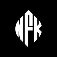 nfk-Kreisbuchstaben-Logo-Design mit Kreis- und Ellipsenform. nfk Ellipsenbuchstaben mit typografischem Stil. Die drei Initialen bilden ein Kreislogo. nfk-Kreis-Emblem abstrakter Monogramm-Buchstaben-Markierungsvektor. vektor