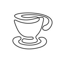 mugg tunn linje ikon. kopp kaffe logotyp minimalism isolera. drink - en rad vektorillustration. emblem för café i platt stil. bestick till köket vektor