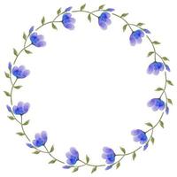 rund akvarellram med blå blommor på vit bakgrund. vektor
