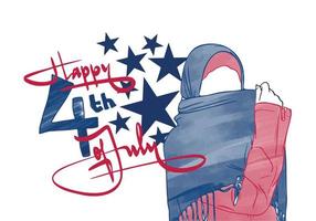 Hijab und 4. Juli. Die amerikanische muslimische Gesellschaft feiert den 4. Juli. vektor