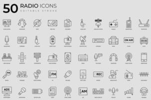 linear bearbeitbares Stroke-Radio-Icon-Pack. vektor