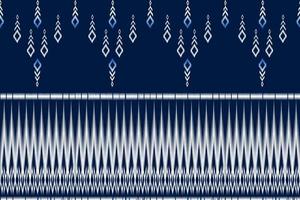 weißes und dunkelblaues geometrisches ethnisches nahtloses Muster für Hintergrund, Tapete, traditionelle Kleidung, Teppich, Vorhang und Heimdekoration. vektor