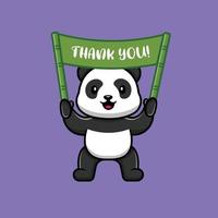 niedlicher panda hält danke banner cartoon vektor symbol illustration. flaches karikaturkonzept des tiergeschäfts