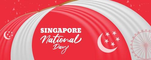 realistisk singapore nationaldag bakgrund med 3d flaggan viftande design vektor