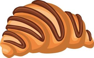 croissant mit schokolade, kuchendessert, handgezeichnete illustration vektor