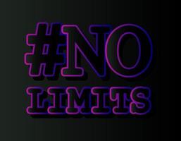 No Limits-Zitataufkleber, Motivations-Inspirationsphrase, lila und rosa Neon-Gradiententext, Vektorillustration, bunte Kartenvorlage, grafische Bannerbeschriftung. vektor