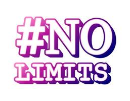 No Limits-Zitataufkleber, Motivations-Inspirationsphrase, lila und rosa Neon-Gradiententext, isolierte Vektorillustration, bunte Kartenvorlage, grafische Bannerbeschriftung. vektor