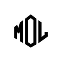 Mol-Buchstaben-Logo-Design mit Polygonform. Mol-Polygon- und Würfelform-Logo-Design. Mol Sechseck-Vektor-Logo-Vorlage in weißen und schwarzen Farben. Mol-Monogramm, Geschäfts- und Immobilienlogo. vektor