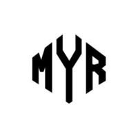 Myr-Brief-Logo-Design mit Polygonform. Myr-Polygon- und Würfelform-Logo-Design. Myr Sechseck-Vektor-Logo-Vorlage in weißen und schwarzen Farben. Myr-Monogramm, Geschäfts- und Immobilienlogo. vektor