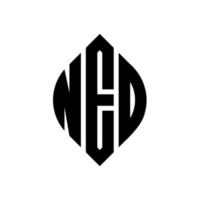 Ned-Kreis-Buchstaben-Logo-Design mit Kreis- und Ellipsenform. Ned Ellipsenbuchstaben mit typografischem Stil. Die drei Initialen bilden ein Kreislogo. Ned-Kreis-Emblem abstrakter Monogramm-Buchstaben-Markierungsvektor. vektor