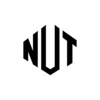 Nuss-Brief-Logo-Design mit Polygonform. Nuss-Polygon- und Würfelform-Logo-Design. Nuss-Sechseck-Vektor-Logo-Vorlage in weißen und schwarzen Farben. nussmonogramm, geschäfts- und immobilienlogo. vektor
