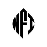 nfi-Kreisbuchstaben-Logo-Design mit Kreis- und Ellipsenform. nfi Ellipsenbuchstaben mit typografischem Stil. Die drei Initialen bilden ein Kreislogo. NFI-Kreis-Emblem abstrakter Monogramm-Buchstaben-Markierungsvektor. vektor