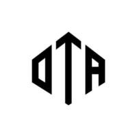 ota brev logotyp design med polygon form. ota polygon och kub form logotyp design. ota hexagon vektor logotyp mall vita och svarta färger. ota monogram, affärs- och fastighetslogotyp.