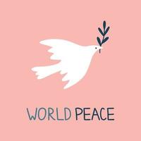fredsduva fågel hand tecknad stil. internationella fredsdagen, som traditionellt firas årligen. fred i världen koncept, ickevåldsvektor. vektor