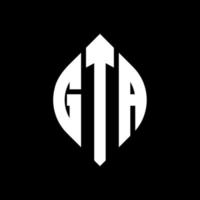 GTA-Kreisbuchstaben-Logo-Design mit Kreis- und Ellipsenform. gta ellipsenbuchstaben mit typografischem stil. Die drei Initialen bilden ein Kreislogo. GTA-Kreis-Emblem abstrakter Monogramm-Buchstaben-Markierungsvektor. vektor