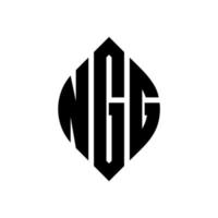 ngg cirkelbokstavslogotyp med cirkel och ellipsform. ngg ellipsbokstäver med typografisk stil. de tre initialerna bildar en cirkellogotyp. ngg cirkel emblem abstrakt monogram bokstav märke vektor. vektor