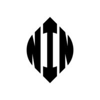 Nin-Kreis-Buchstaben-Logo-Design mit Kreis- und Ellipsenform. neun Ellipsenbuchstaben mit typografischem Stil. Die drei Initialen bilden ein Kreislogo. Nin-Kreis-Emblem abstrakter Monogramm-Buchstaben-Markierungsvektor. vektor