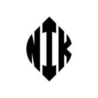 nik-Kreis-Buchstaben-Logo-Design mit Kreis- und Ellipsenform. nik ellipsenbuchstaben mit typografischem stil. Die drei Initialen bilden ein Kreislogo. Nik-Kreis-Emblem abstrakter Monogramm-Buchstaben-Markierungsvektor. vektor