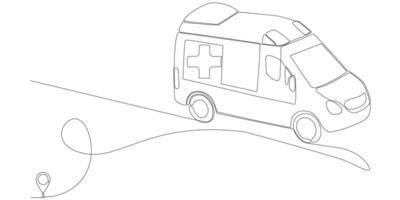 linje ikon vektor kontinuerlig linjeritning av ambulansbil linje från oulis sjukhus rutt med startpunkt och enkel linje spår - vektorillustration. - vektor
