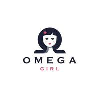 omega flicka ansikte logotyp ikon designmall platt vektorillustration vektor