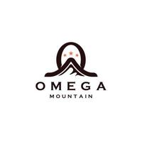omega-symbol mit flacher vektorillustration der bergform-logoikonen-designschablone