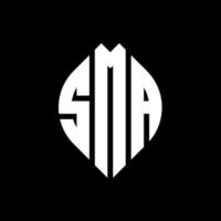 SMA-Kreis-Buchstaben-Logo-Design mit Kreis- und Ellipsenform. Kleine Ellipsenbuchstaben mit typografischem Stil. Die drei Initialen bilden ein Kreislogo. SMA-Kreis-Emblem abstrakter Monogramm-Buchstaben-Markierungsvektor. vektor