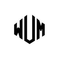 Wum-Brief-Logo-Design mit Polygonform. Wum-Polygon- und Würfelform-Logo-Design. wum Sechseck-Vektor-Logo-Vorlage in weißen und schwarzen Farben. wum-monogramm, geschäfts- und immobilienlogo. vektor