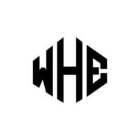 Wh-Buchstaben-Logo-Design mit Polygonform. whe Logo-Design in Polygon- und Würfelform. whe Sechseck-Vektor-Logo-Vorlage in weißen und schwarzen Farben. whe monogramm, geschäfts- und immobilienlogo. vektor