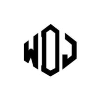 wdj bokstavslogotypdesign med polygonform. wdj polygon och kubform logotypdesign. wdj hexagon vektor logotyp mall vita och svarta färger. wdj monogram, affärs- och fastighetslogotyp.