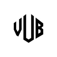 vub bokstav logotyp design med polygon form. vub polygon och kubform logotypdesign. vub hexagon vektor logotyp mall vita och svarta färger. vub monogram, affärs- och fastighetslogotyp.