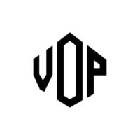 vop brev logotyp design med polygon form. vop polygon och kubform logotypdesign. vop hexagon vektor logotyp mall vita och svarta färger. vop monogram, affärs- och fastighetslogotyp.