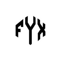 fyx bokstavslogotypdesign med polygonform. fyx polygon och kubform logotypdesign. fyx hexagon vektor logotyp mall vita och svarta färger. fyx monogram, affärs- och fastighetslogotyp.