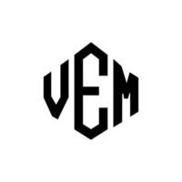 VEM-Brief-Logo-Design mit Polygonform. vem Polygon- und Würfelform-Logo-Design. vem Sechseck-Vektor-Logo-Vorlage in weißen und schwarzen Farben. VEM-Monogramm, Geschäfts- und Immobilienlogo. vektor