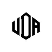 uda brev logotyp design med polygon form. uda polygon och kubform logotypdesign. uda hexagon vektor logotyp mall vita och svarta färger. uda monogram, affärs- och fastighetslogotyp.