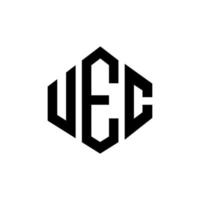 UEC-Brief-Logo-Design mit Polygonform. UEC-Polygon- und Würfelform-Logo-Design. UEC Sechseck-Vektor-Logo-Vorlage in weißen und schwarzen Farben. uec-monogramm, geschäfts- und immobilienlogo. vektor