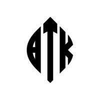 btk-Kreisbuchstaben-Logo-Design mit Kreis- und Ellipsenform. btk ellipsenbuchstaben mit typografischem stil. Die drei Initialen bilden ein Kreislogo. btk-Kreis-Emblem abstrakter Monogramm-Buchstaben-Markierungsvektor. vektor