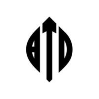 bto-Kreis-Buchstaben-Logo-Design mit Kreis- und Ellipsenform. bto Ellipsenbuchstaben mit typografischem Stil. Die drei Initialen bilden ein Kreislogo. bto-Kreis-Emblem abstrakter Monogramm-Buchstaben-Markenvektor. vektor