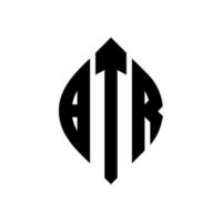 btr cirkelbokstavslogotypdesign med cirkel och ellipsform. btr ellipsbokstäver med typografisk stil. de tre initialerna bildar en cirkellogotyp. btr cirkel emblem abstrakt monogram bokstav märke vektor. vektor